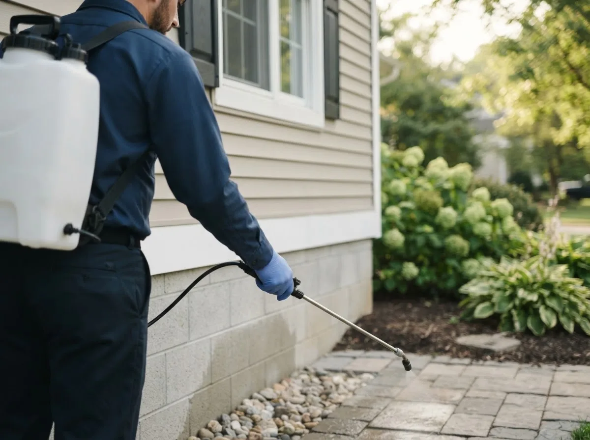 Pest control technician inspecting a home in Hastings, NY